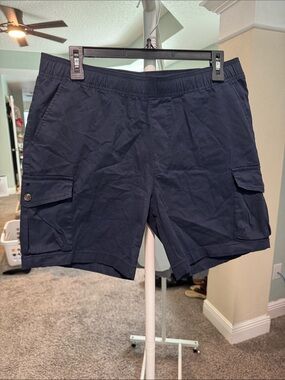 Men's Cargo Shorts in Navy — Elastic Waist Casual Utility